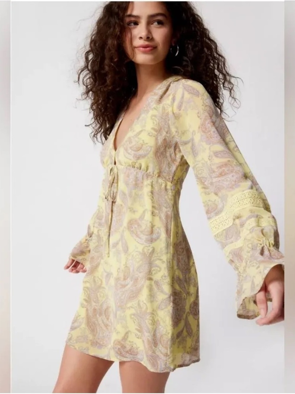 Urban Outfitters Yellow Paisley V-Neck Peasant Blouse